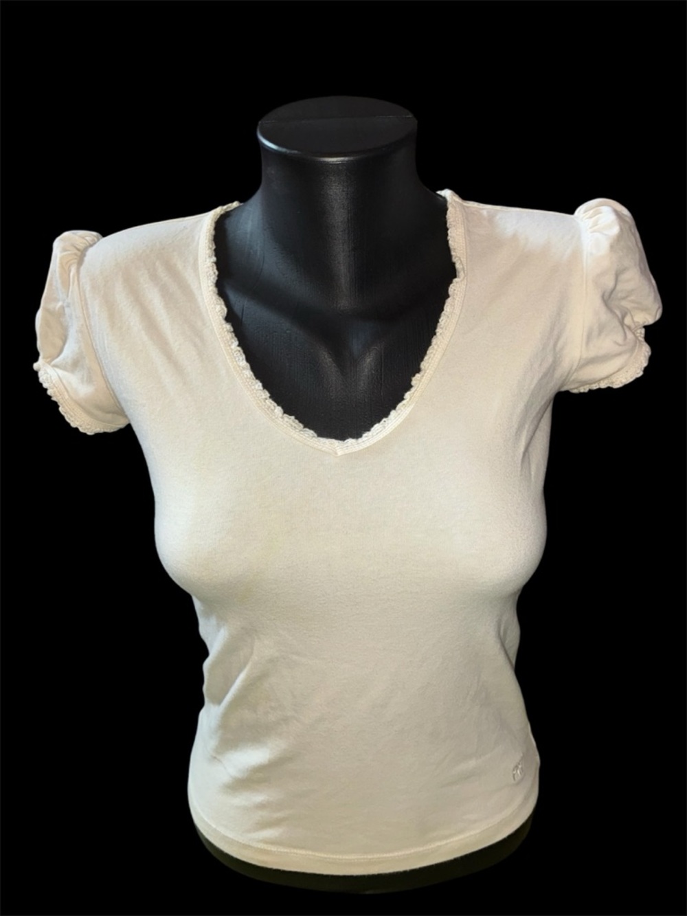 Women's Cream V-Neck Puff Sleeve Top